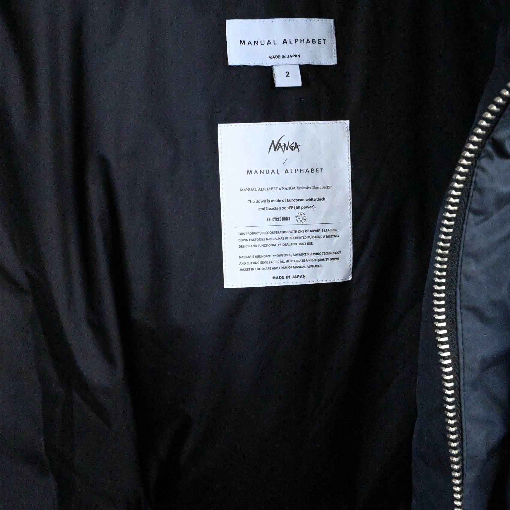25AW》【MANUAL ALPHABET×NANGA】BOROUGH SHORT DOWN JKT マニュアル