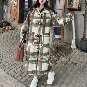 レディース コート アウター 上着 ロング 長袖 フード ストレート ポケット ボタン ウール かわいい 大人可愛い カジュアル おしゃれ レトロ こなれ感 ラフ ガーリー ルーズ ラブリー キュート 学生風 チェック 冬 通勤 学生 学校 通学 デート お出かけ 女子会 ショッピング カフェ 韓国 コーデ 楽ちん 体型カバー 普段使い 着回し モテ トレンド 流行 インスタ映え 定番 S M L グレー