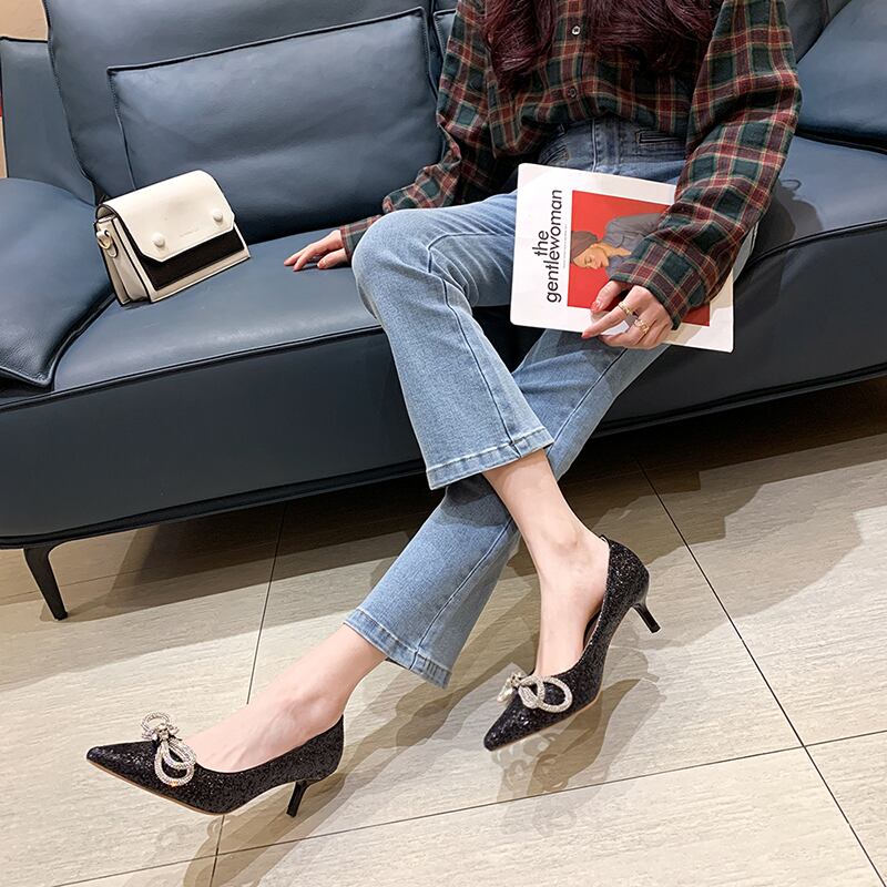 ヒールスプリングスタイルセット ラインストーンシングル 靴 シューズ ハイヒール 春物 フェイクシューズ22220525506