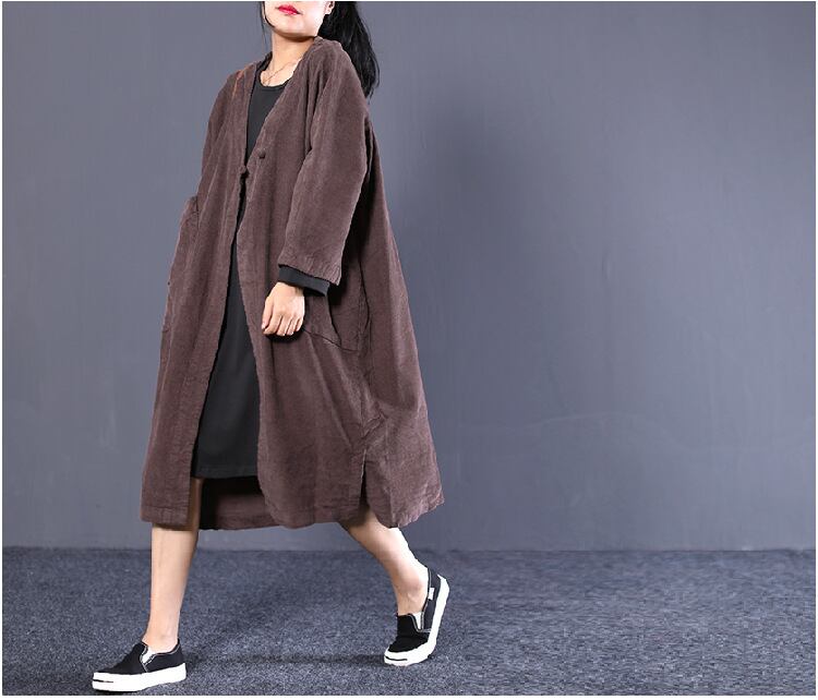 オータムスタイルルーズコーデュロイボタンロングジャケット レディース 大きめサイズ 秋物 Yiranxuaディースワード23481308219