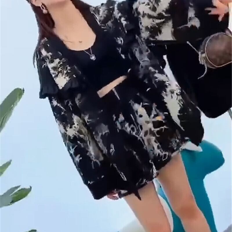 ファットウェアプラスサイズの婦人服、ファットシスター秋の新しいカーディガンスーツ、ウエスタンスタイル、エイジシンナー、ツーピースショーツ ミックスインファッション79430177368