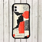 受注生産 iPhoneケース 赤い丸と黒い人物風紙片コラージュ｜ZINEコラージュ ZINE034C