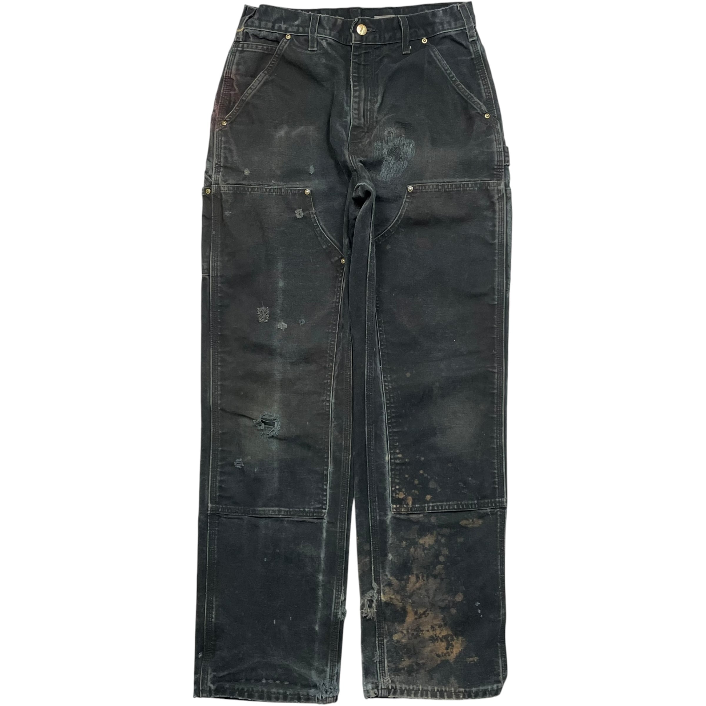 《実寸 W30 L31》Carhartt カーハート ペインターパンツ ワークパンツ ダブルニー ブラック フェード ダメージ ペイント リペア有 USA製 no.10336