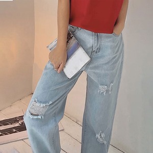 デニム ワイド パンツ レディース ダメージ ジーンズ 韓国 大人 カジュアル きれいめ おしゃれ ストリート 大人可愛い 大人女子