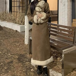 2セット セットアップ レディース ジャケット アウター スカート セットアップ ロングスカート ロング 長袖 ゆったり Aライン もこもこ ハイウエスト 前開き フェイクファー かわいい 大人可愛い きれいめ シンプル カジュアル 上品 おしゃれ かっこいい レトロ エレガント 主役級 存在感 ナチュラル 無地 秋 冬 デート お出かけ お泊まり 旅行 女子会 休日 ホテル ショッピング 普段使い 着回し 韓国 オルチャン コーデ 暖かい モテ 清楚 インスタ映え S M L カーキ ブラック