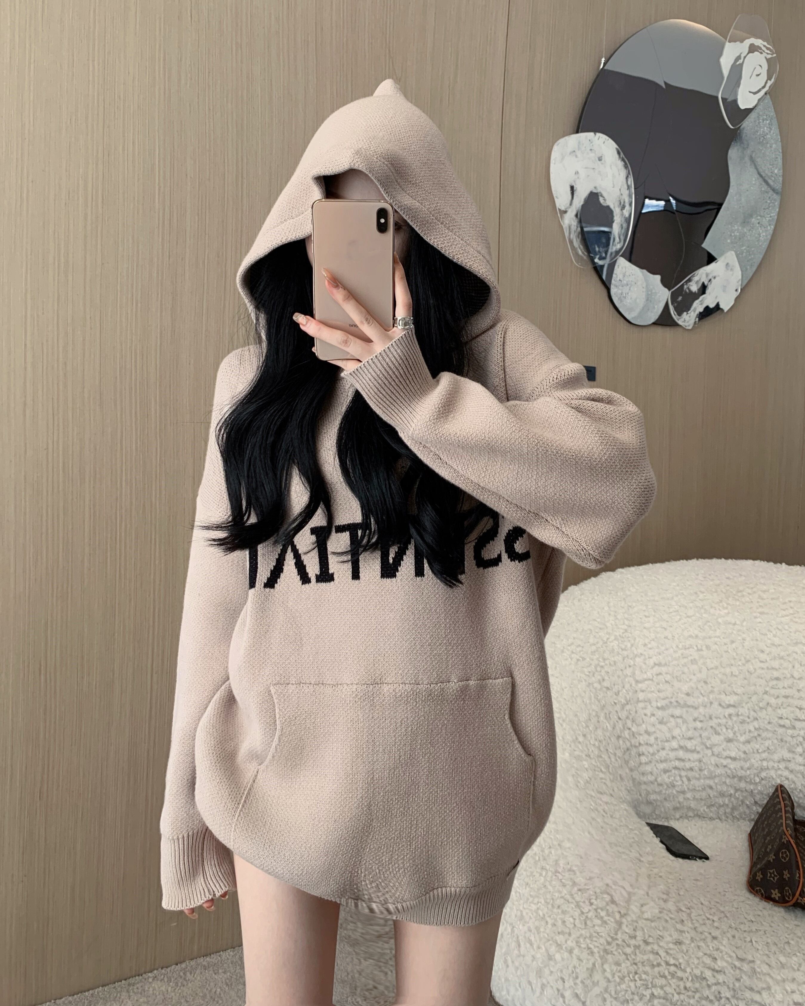 セーター ルーズフードコート ジャケット オータム 秋物 ブラックストロベリース96326745622