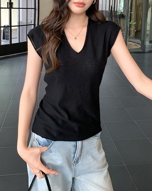 VネックフレンチスリーブTシャツ 4color A0990