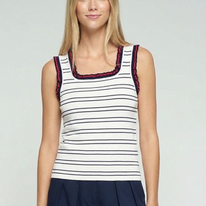 VILAGALLO オフホワイトボーダートリコロールトリミングサマーニットカキャミソール SPAIN:VIL33481¥18.000＋tax