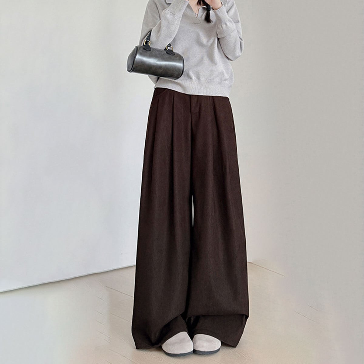 コーデュロイ ワイドパンツ レディース 春秋冬 韓国 きれいめ 大人 カジュアル シンプル ゆったり リラックス 体型カバー タック入り パンツ 厚手 大人可愛い 大人女子