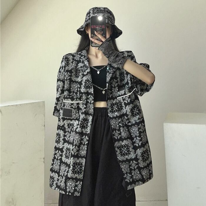 スタイルサマールーズシャツ スタンダードFlowerデザイン ブラウス レディースカジュアルカーディガン レトロ ストリート かわいい 夏物 フラワーデザイン ケッペル31343985003