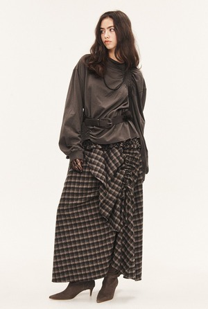 [threetimes] Tartan soup skirt (brown) 正規品 韓国ブランド 韓国通販 韓国代行 韓国ファッション スリータイムズ three times 日本 店舗