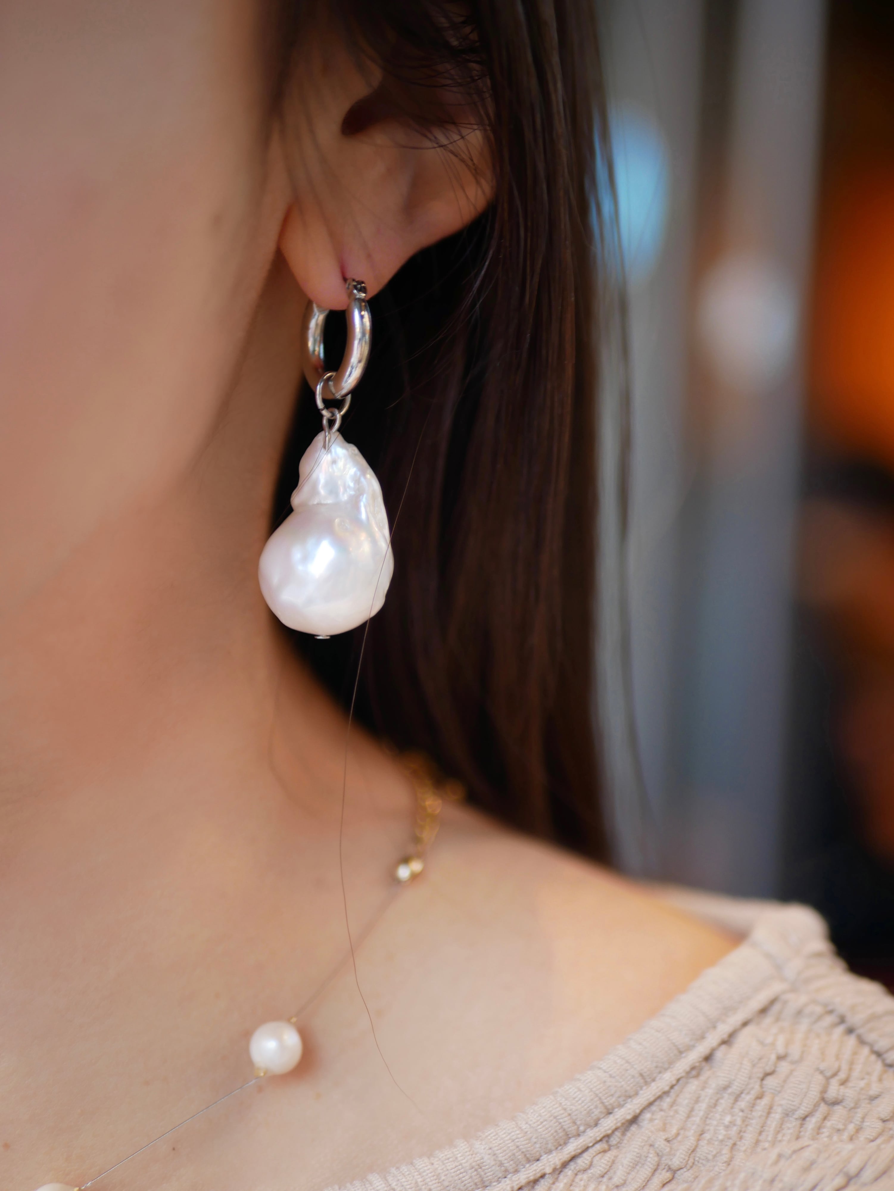 淡水バロックパール baroque pearl chunky hoop pierce/earring