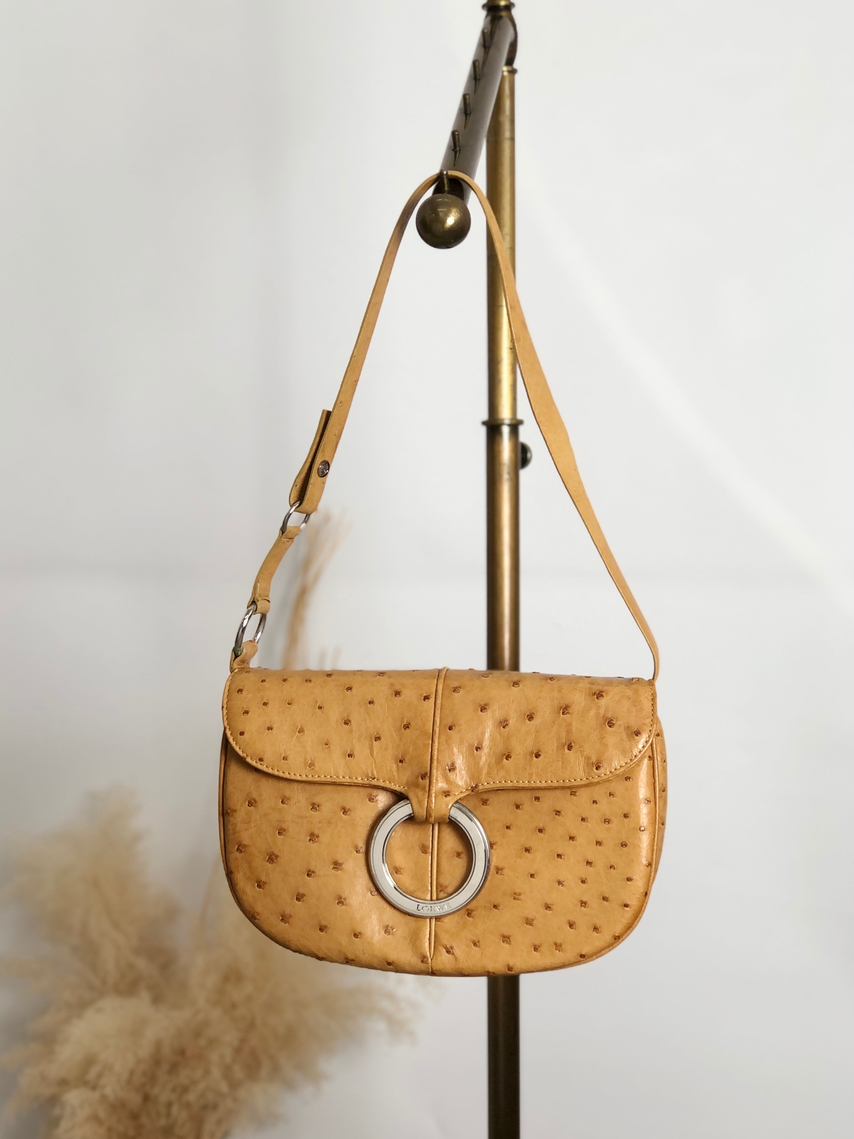 LOEWE ロエベ ショルダーバッグ ベージュ サークルロゴ オーストリッチ セミショルダーバッグ vintage ヴィンテージ オールド 2bjbin