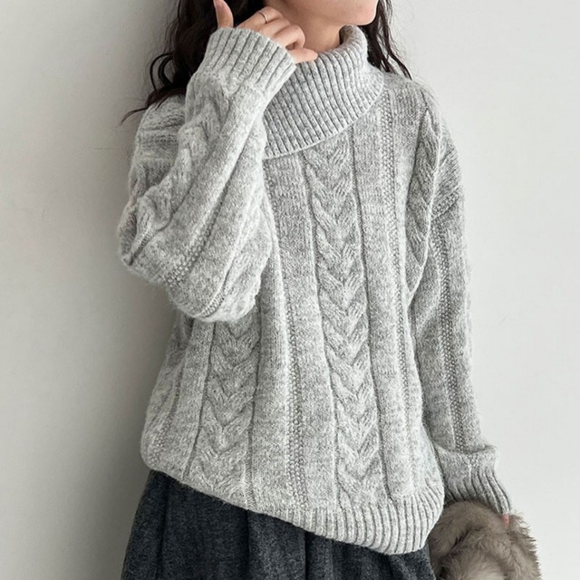 turtleneck cable knit sweater　J00306