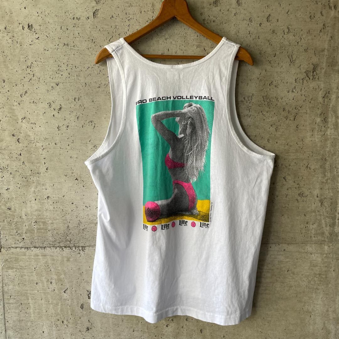 XZ72 タンクトップ ビール Lite ミラー ビーチバレー フォトT 90s