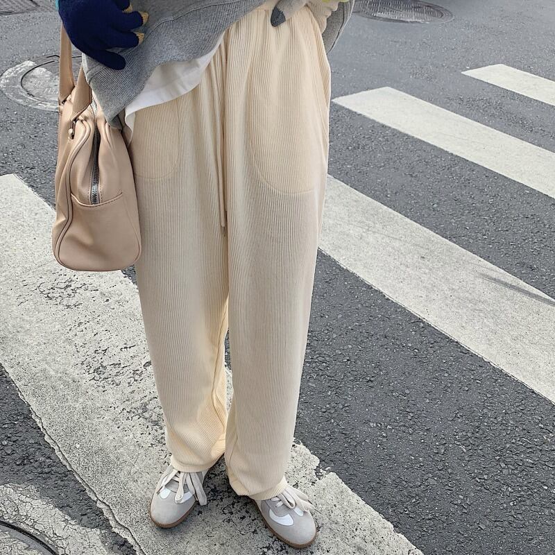 ワイドレッグパンツ ハイウェストウェストルーズスプリンググレーカジュアル 春物 ワイドパンツ ブラックストロベリース24121224870