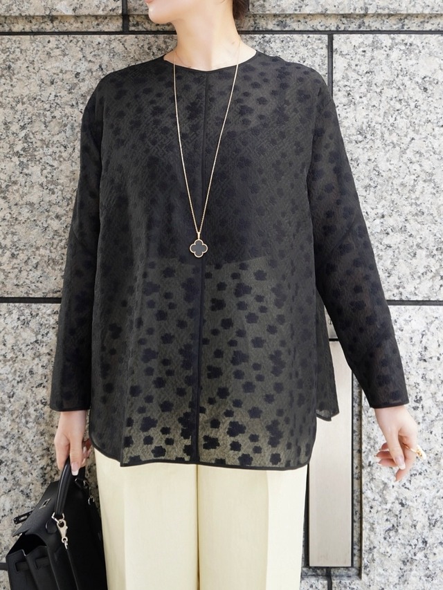sheer jacquard blouse "kobana" / black (即納)