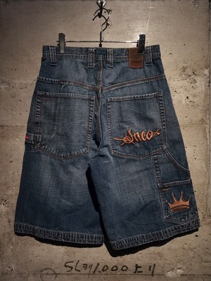 【Caka】"JNCO JEANS" Crown Embroidery Design Baggy Denim Shorts