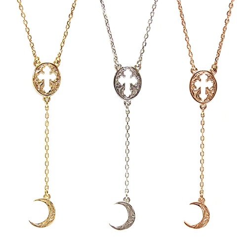 ロザリオ　重ね付け　三日月　ムーン　ハワイアンジュエリー　ステンレス