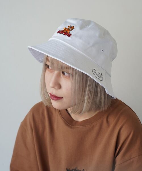 GARFIELD (ガーフィールド) 刺繍 バケットハット 帽子 ホワイト