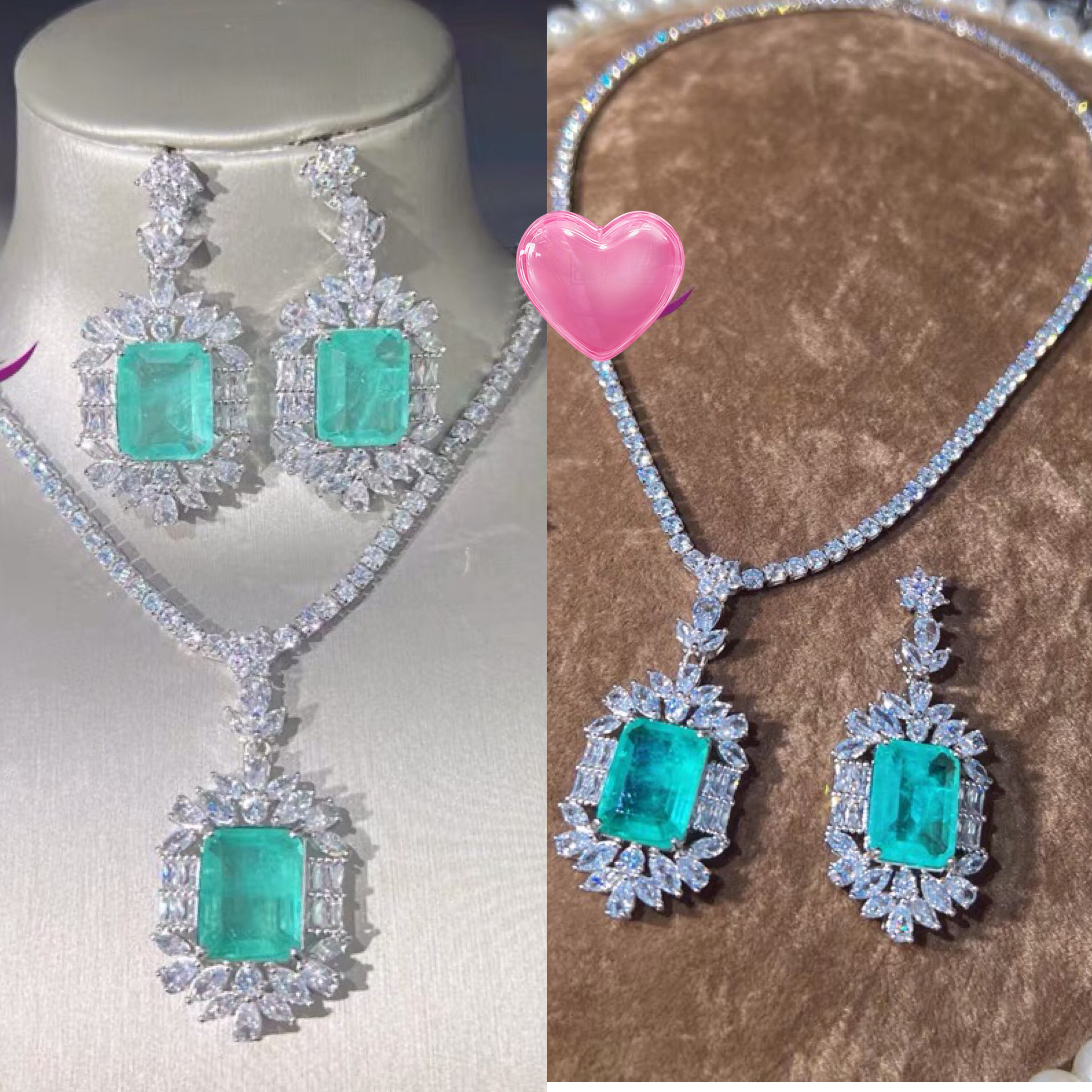 ピアス・ネックレスセット】エメラルドグリーン 緑 ピアス 花柄 
