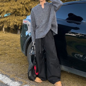 レトロVネックルーズシンプルニット　1081