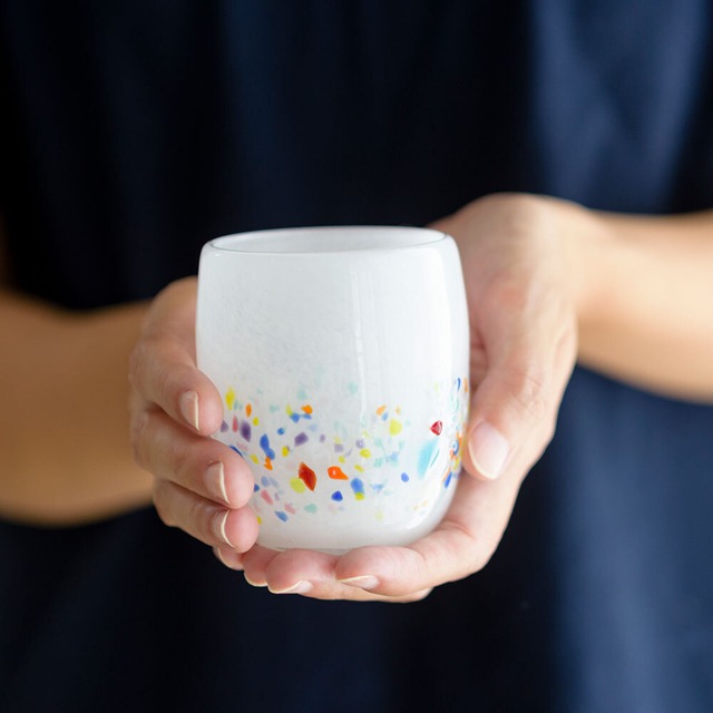琉球ガラス　樽型グラス〔花火・1点1点手作りのアート・半透明の美しい透明感が魅力〕
