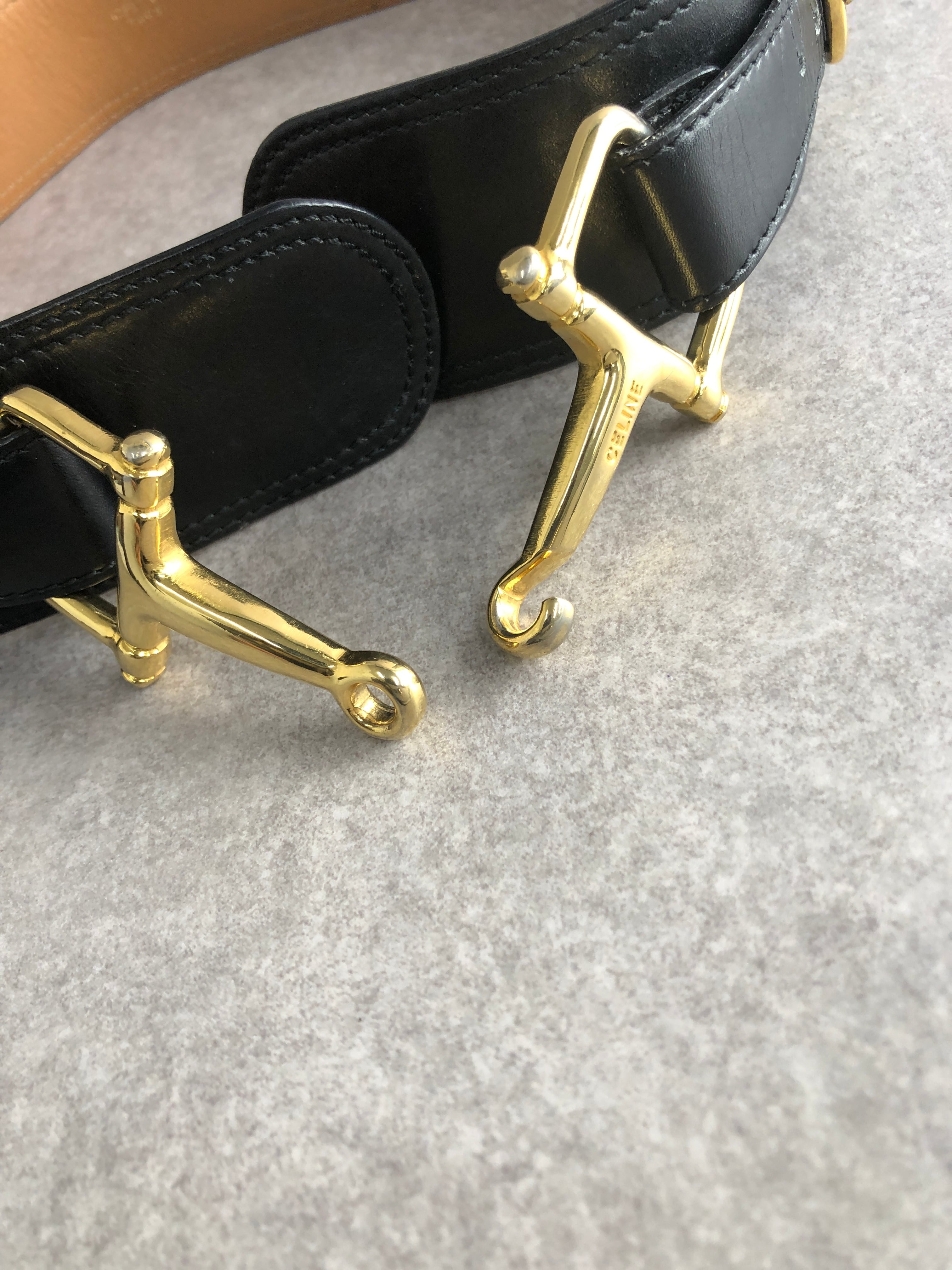 CELINE セリーヌ ベルト ブラック ホースビット レザー vintage