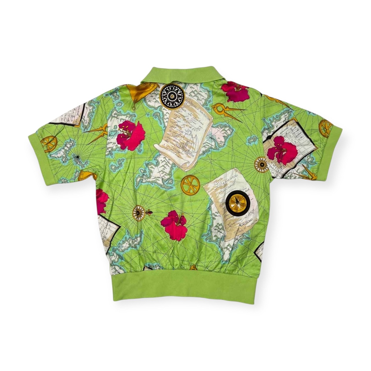 LEONARD レオナール 地図柄 総柄 半袖 ポロシャツ サイズ M /グリーン/コットン/レディース