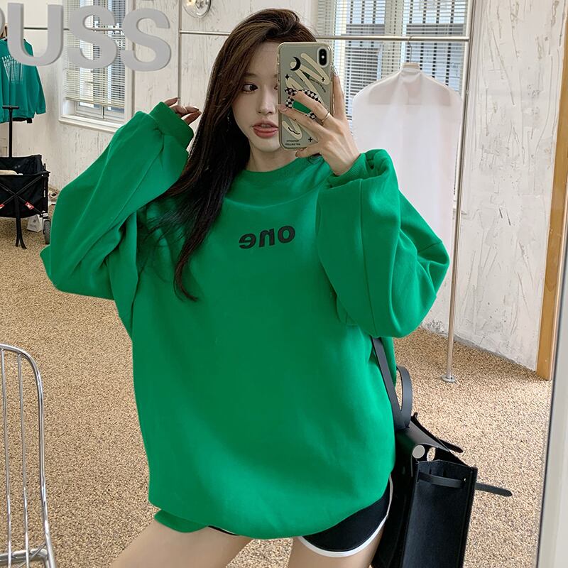 プリントラウンドネックプルオーバー セーター レディースオータムスタンダードルーズカジュアルトップス レトロ 秋物 Oネック ブラックストロベリース49125387377