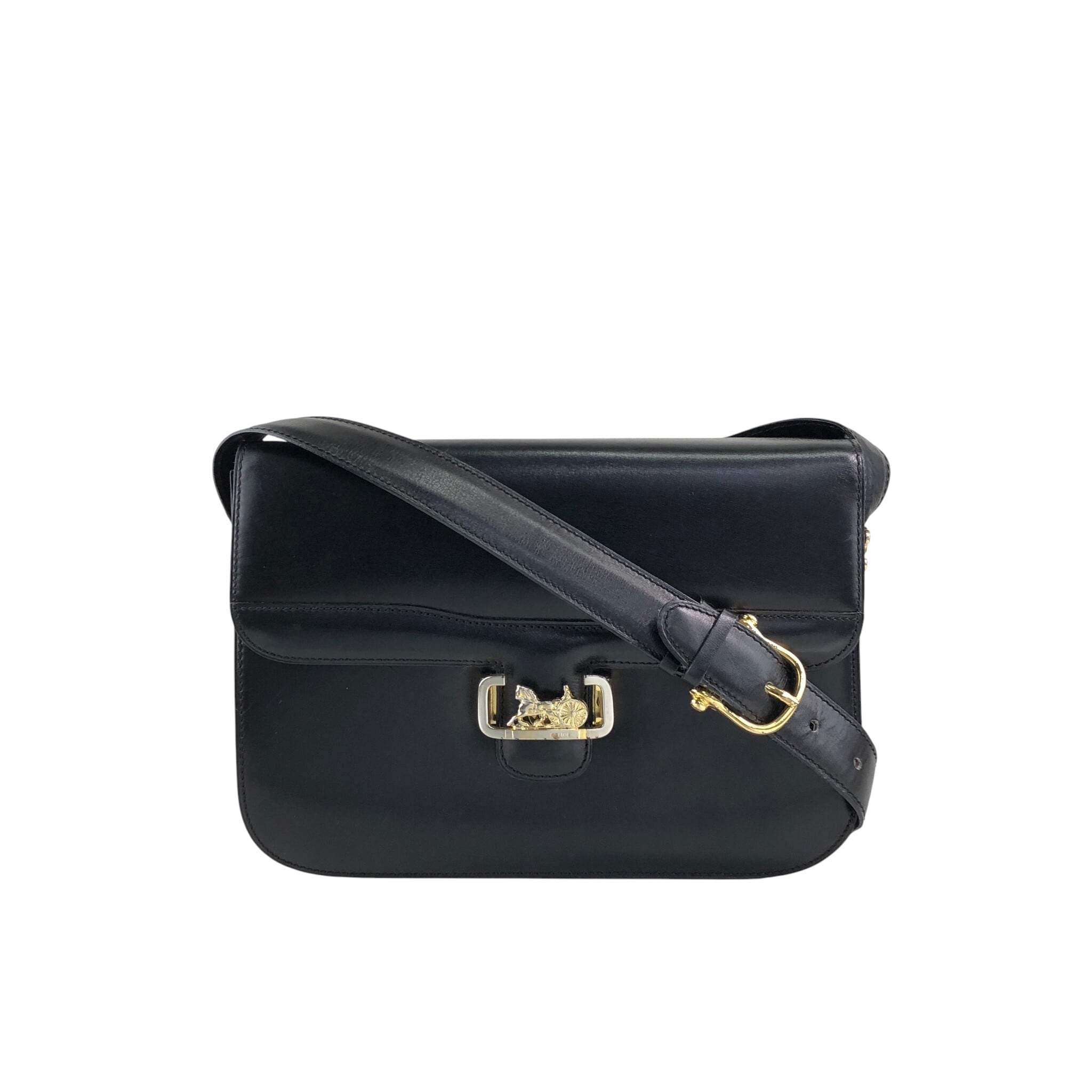 CELINE セリーヌ ショルダーバッグ ブラック 馬車 ブラゾン レザー