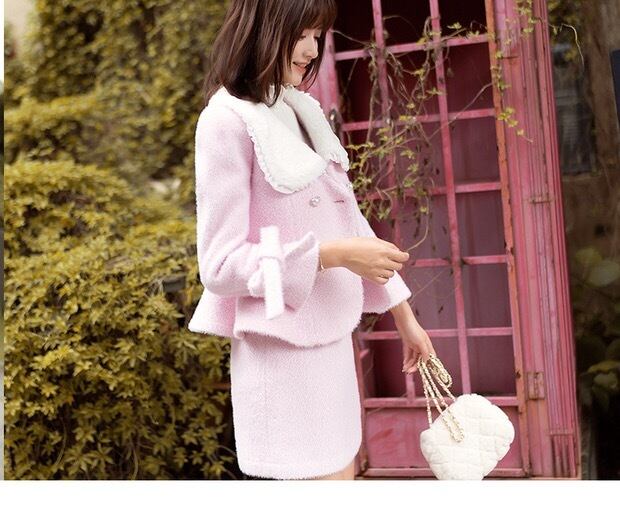 セット】ピンク リボン セットアップ スーツ スカート ジャケット