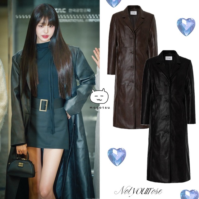 ★IVE ウォニョン 着用！！【Not your rose】Jade long leather coat - 2COLOR