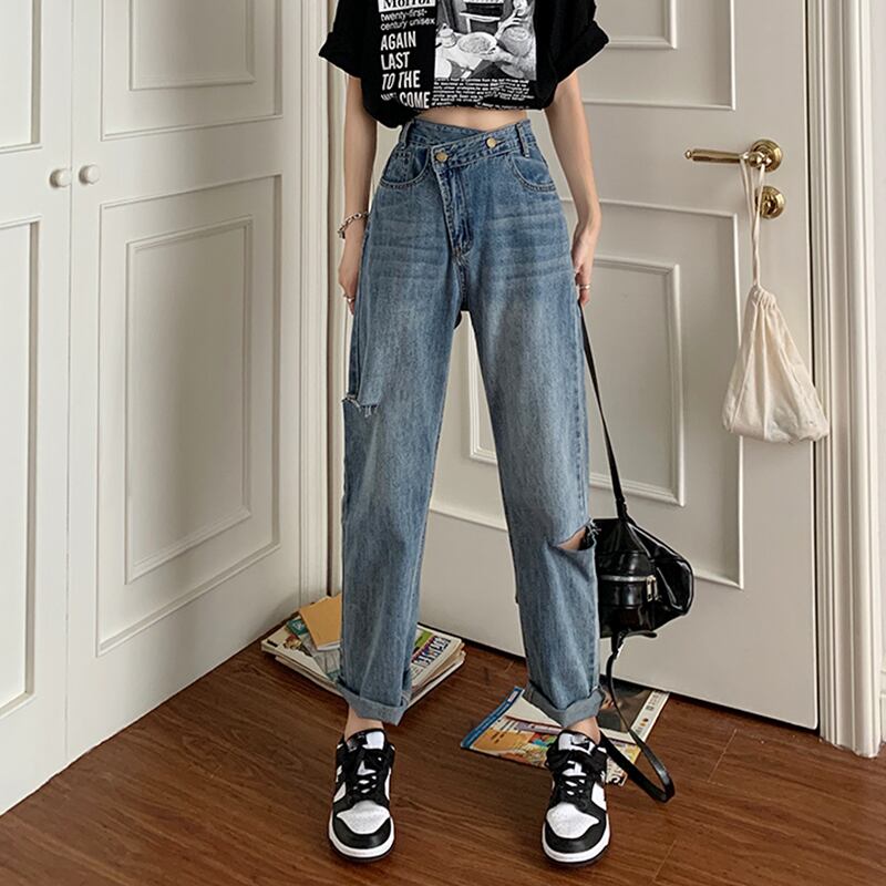 ジーンズ スプリングオータムハイウェストパンツ ルーズ 春物 秋物 試着室30680976613