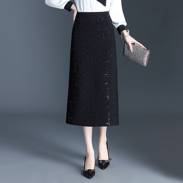 スリット入りチェック柄タイトスカート Me1744