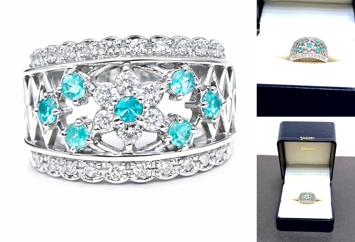 専用JJ310★最高級 田崎 パライバ ダイヤモンド1.12ct pt 鑑付 TASAKI タサキ パライバトルマリン パヴェ ダイヤモンド リング 33P