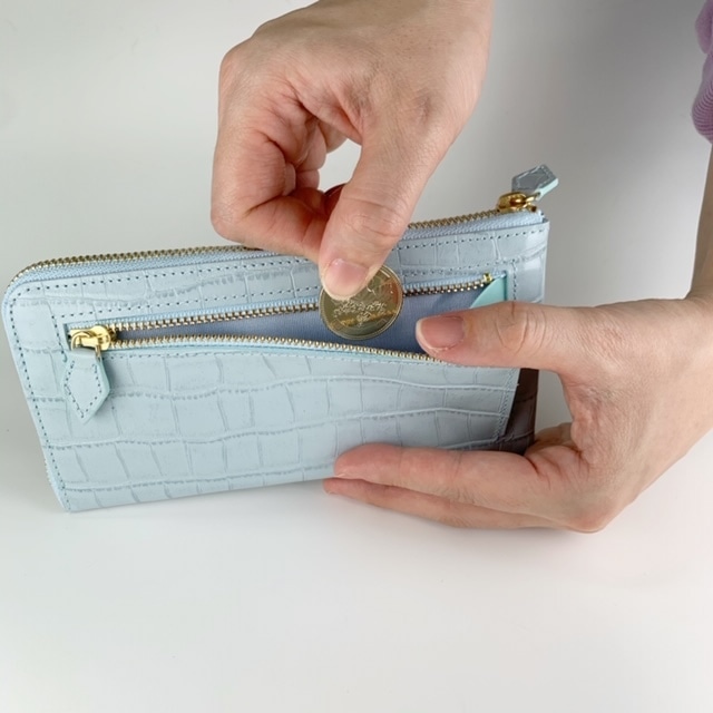 【WNI01】　一万円札が折らずに入る最小サイズの長財布「L字束入」（クロコ型押）
