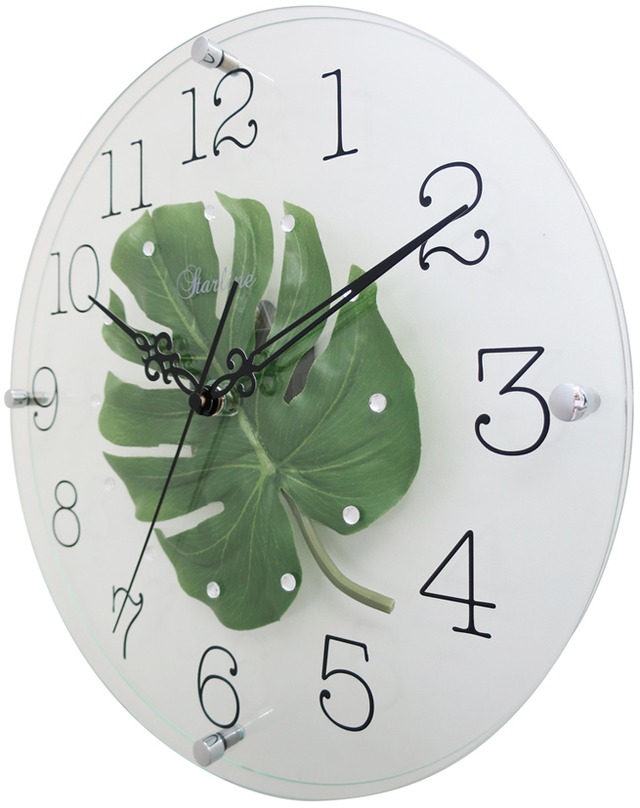 アートフラワークロック　モンステラ ガラス掛け時計　SW-1186MO