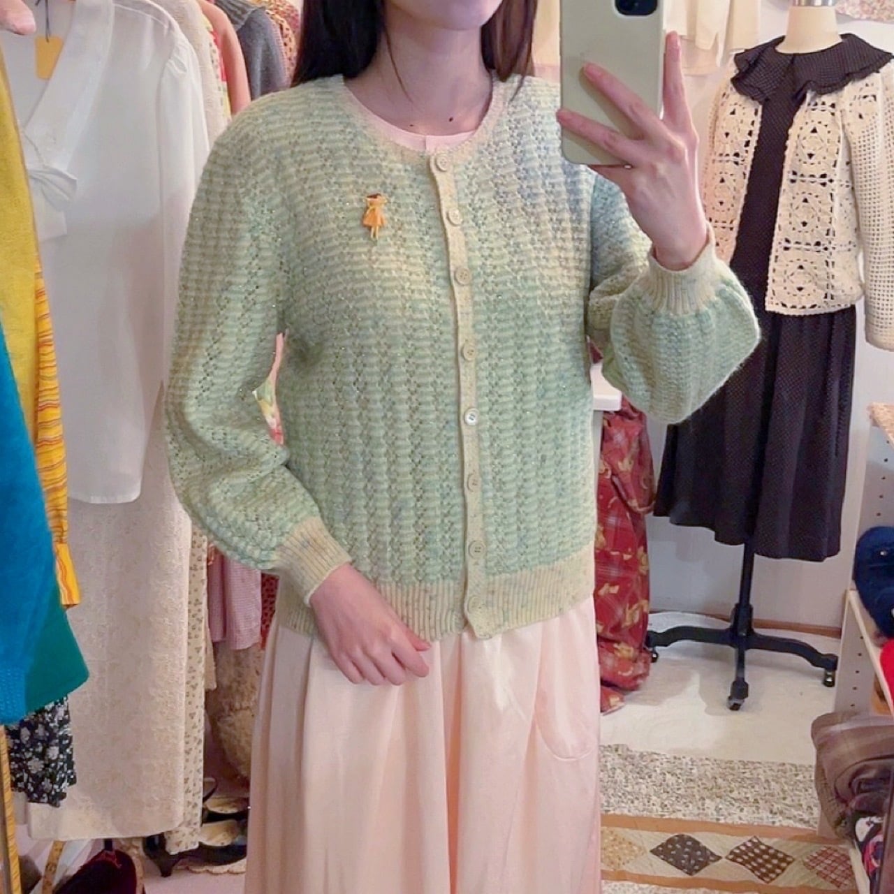 light green lame knit cardigan