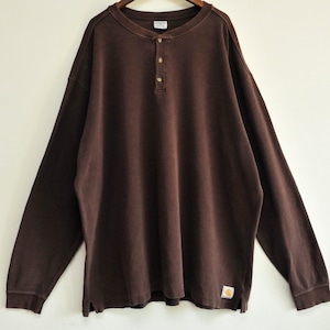 US Cahartt Henry Neck Long T-shirt mede in El Salvador { US企画 カーハート ヘンリーネック ロングTシャツ エルサルバドル製 古着 USED メンズ}