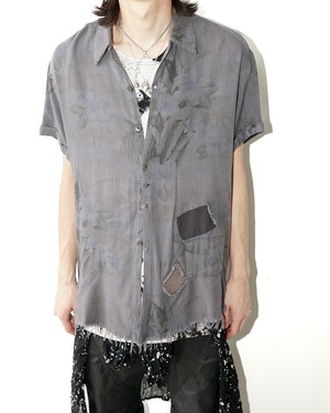 Vintage crushed patchwork open color rayon-silk-cotton shirt “made in USA”