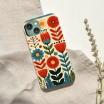 受注生産 iPhoneケース 赤い花と青い花の民芸柄｜ボタニカル FMSY096A