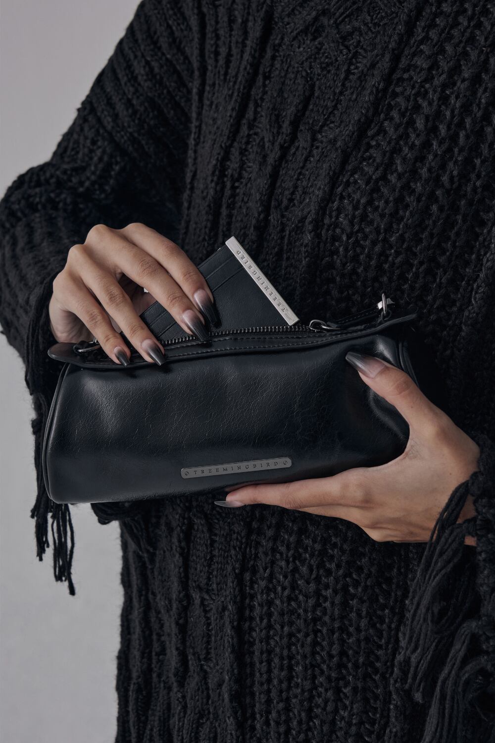 TREEMINGBIRD] Slim Metal Bar Cowhide Leather Card Wallet