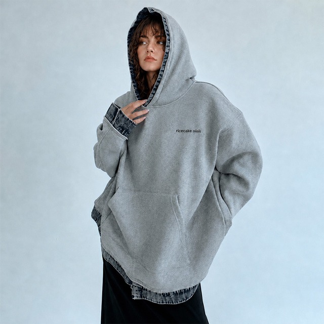 Denim layered hoodie A00254