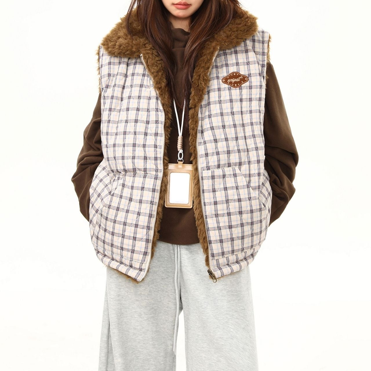 リバーシブルボアウィンドウペンチェックベスト 2col R01294