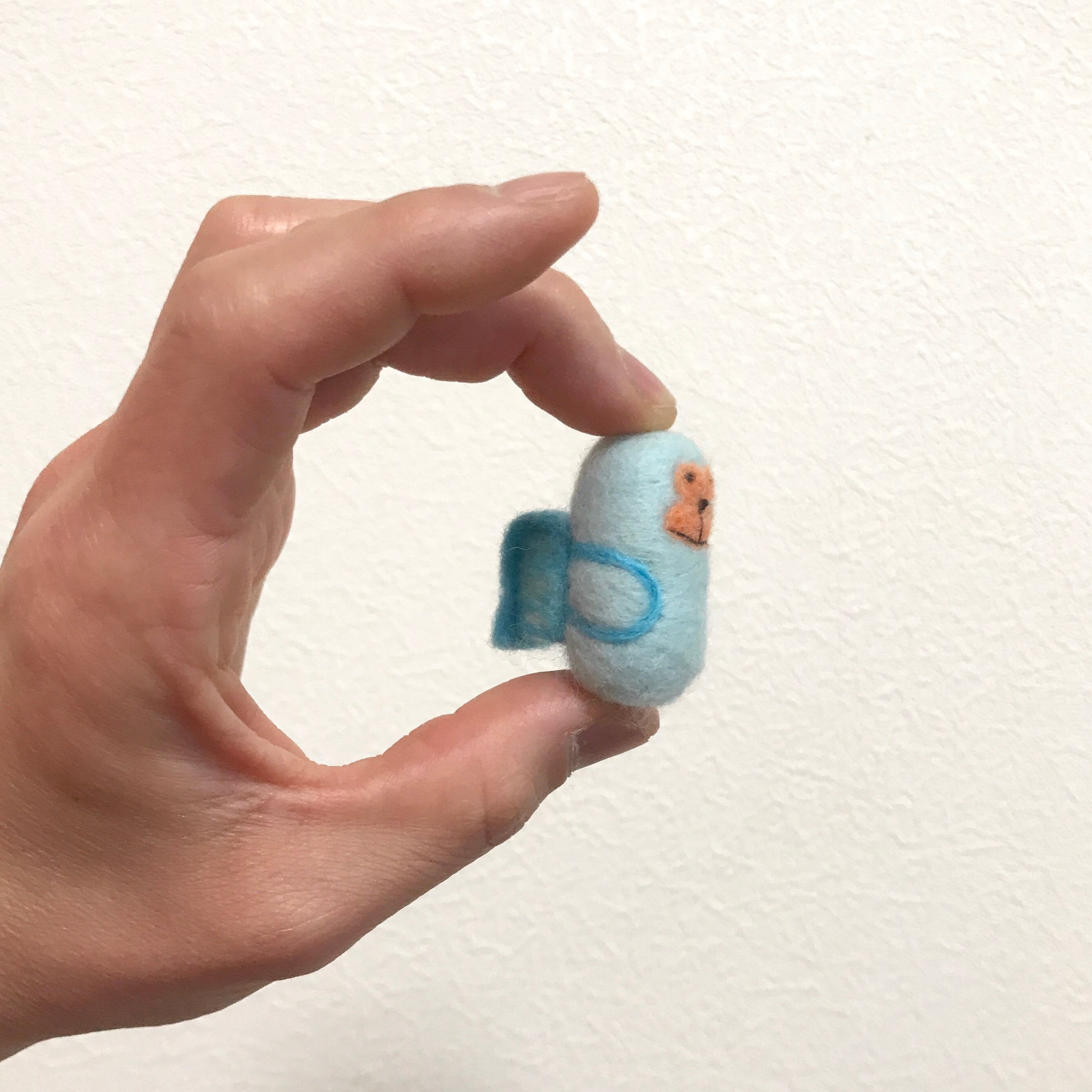 入学祝い！羊毛フェルトキーホルダー水色ランドセル＆水色1年生おサル