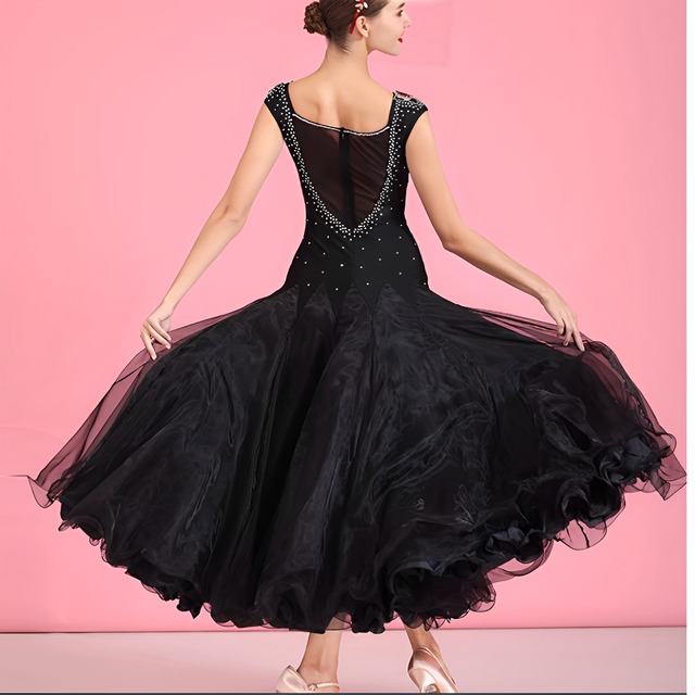 Aラインデザイン　ビジュー付きロングスカート　ダンスドレス　ds0253