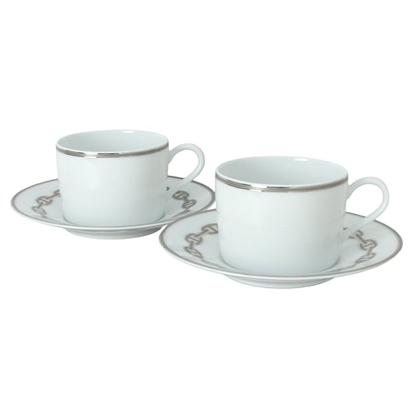 New HERMES エルメス シェーヌダンクル プラチナ ティーカップ&ソーサー 磁器 ギフト P004116P 新品