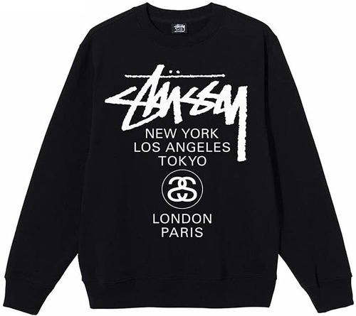 【ステューシー】スウエットトレーナー STUSSY WORLD TOUR CREW BLACK [並行輸入]