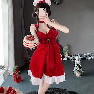 【3点セット】クリスマ サンタコス Aライン 着瘦せ 大人可愛い セクシー サンタ服 コスプレリボン XH2-JXL-S11